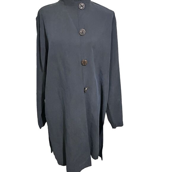 Hamilton Kennedy 100% silk caftan muumuu black kimono-style cut character button - Picture 1 of 5